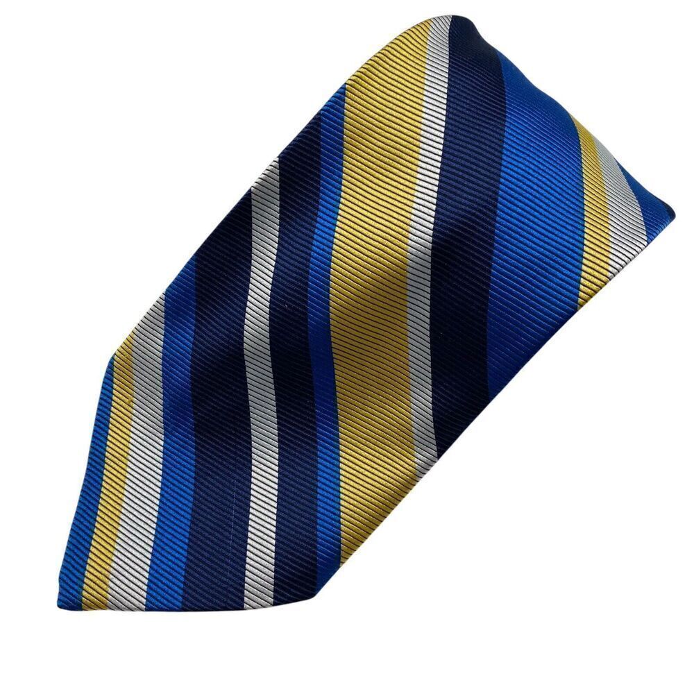Vtg Sears The Mens Store Tie Necktie Wide Polyester Blue Yellow Gray Stripes 70s
